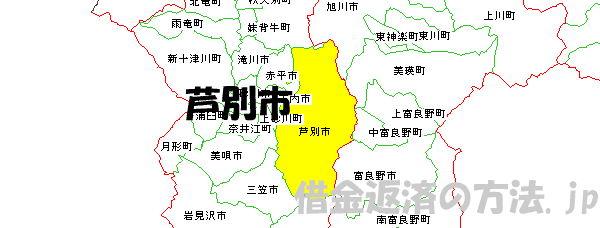 芦別市の地図